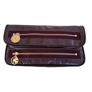Stella McCartney burgundy Vegan Leather foldover Clutch Handbag Authentic